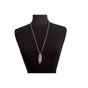 Vintage Monet 28” Silver-Tone Geometric Pendant Necklace